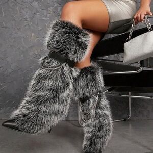 Faux Fur Boots with Chain Detail